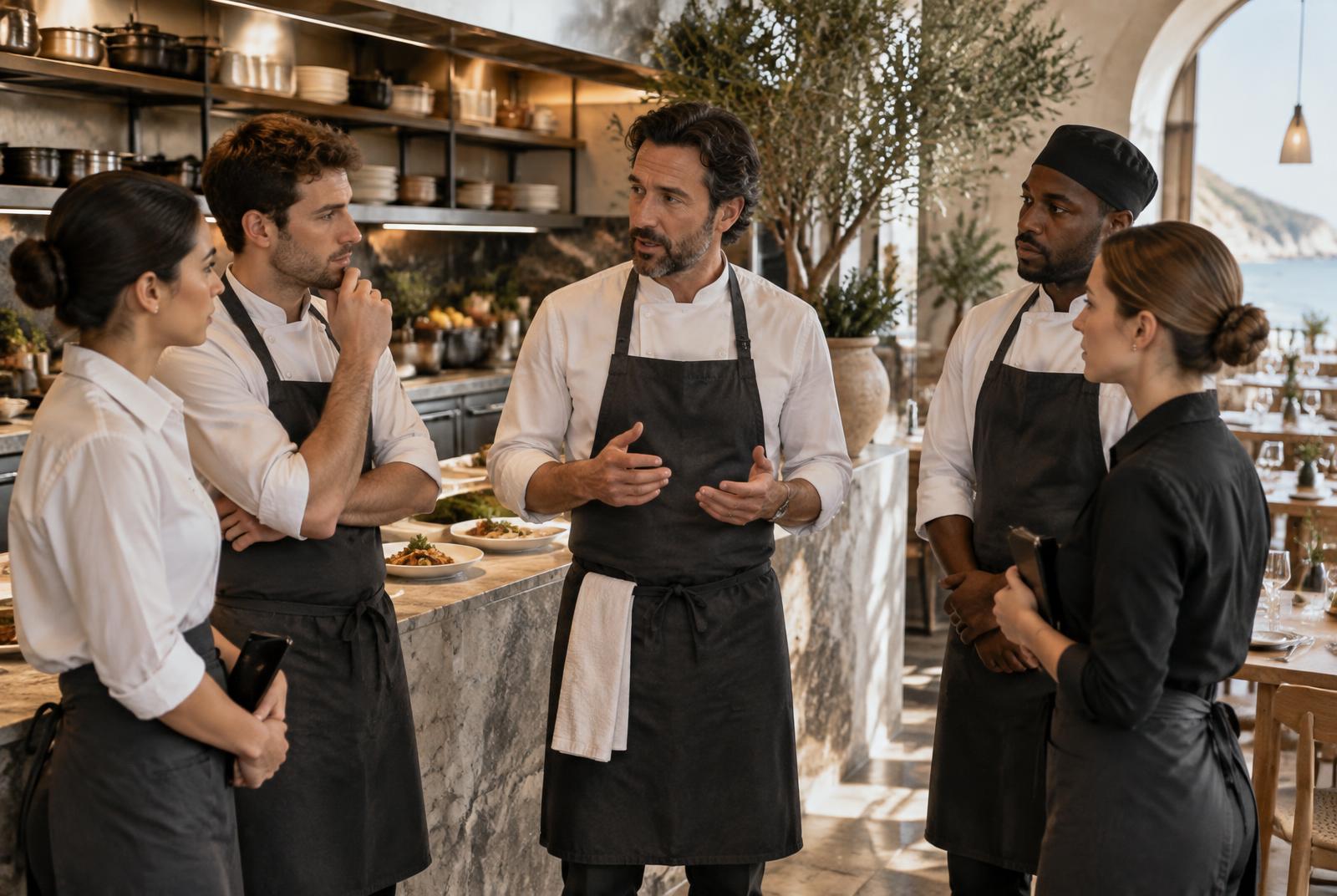 Nomaire restaurant team gathering before service